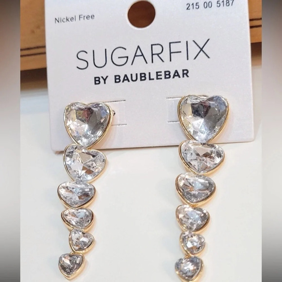 BAUBLEBAR Valentine’s Linear Sparkling Crystal Prism Hearts Dangle Earrings NWT - Picture 1 of 3